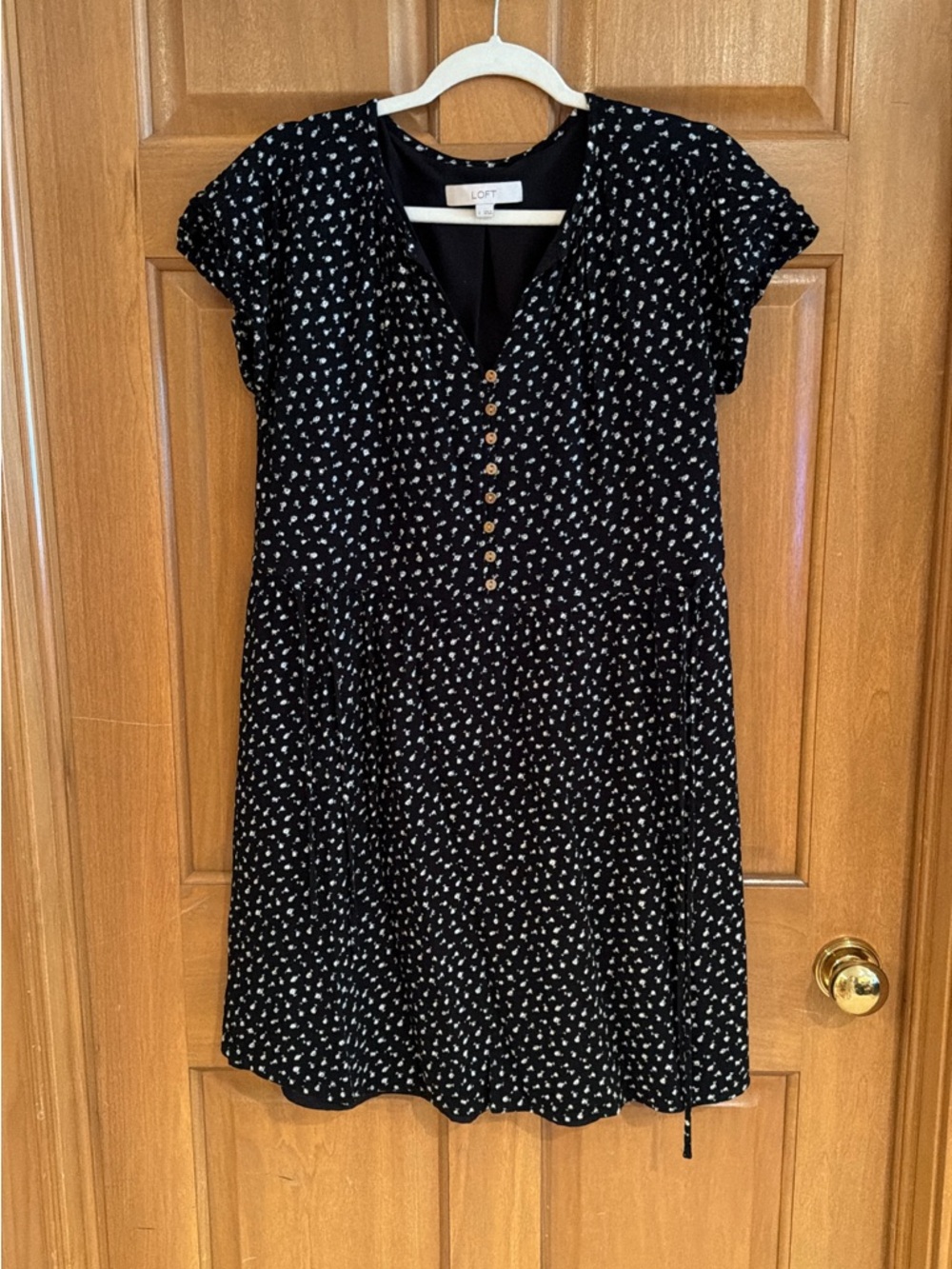 LOFT Black Mini Floral Button-Down Dress